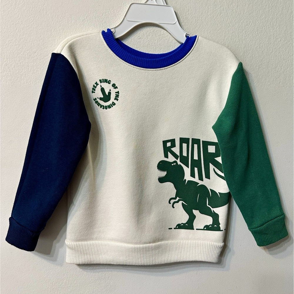 Garanimals Toddler Boy 2T Color Block Fleece Sweatshirt T-Rex Dinosaur Roar Blue